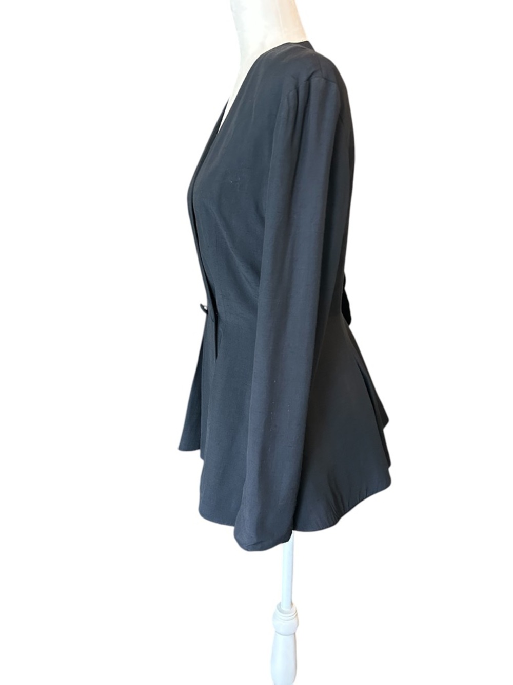 Vintage Louben Peplum Wrap Blazer Black Charcoal Tailored Minimalist - S - Picture 3 of 14